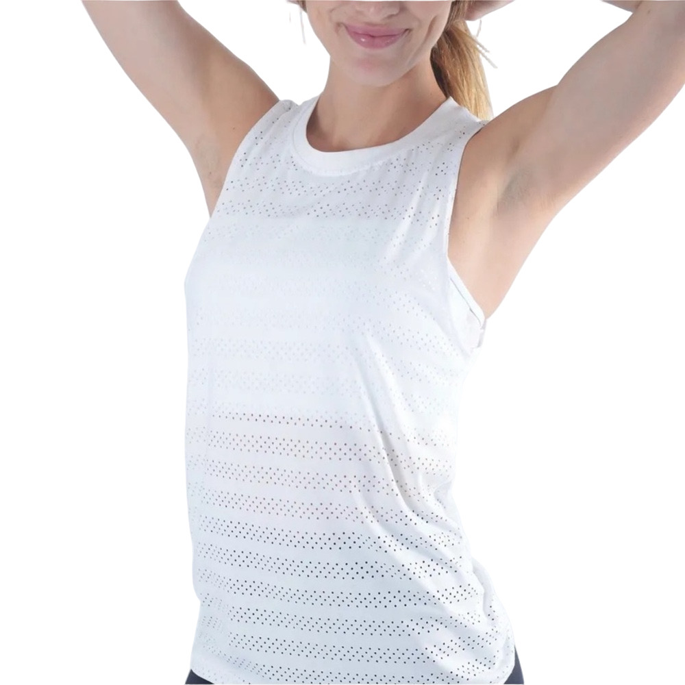 ZYIA Active White Sleeveless Tank Top Chill Perforated Laser Cut Mesh - Sz L